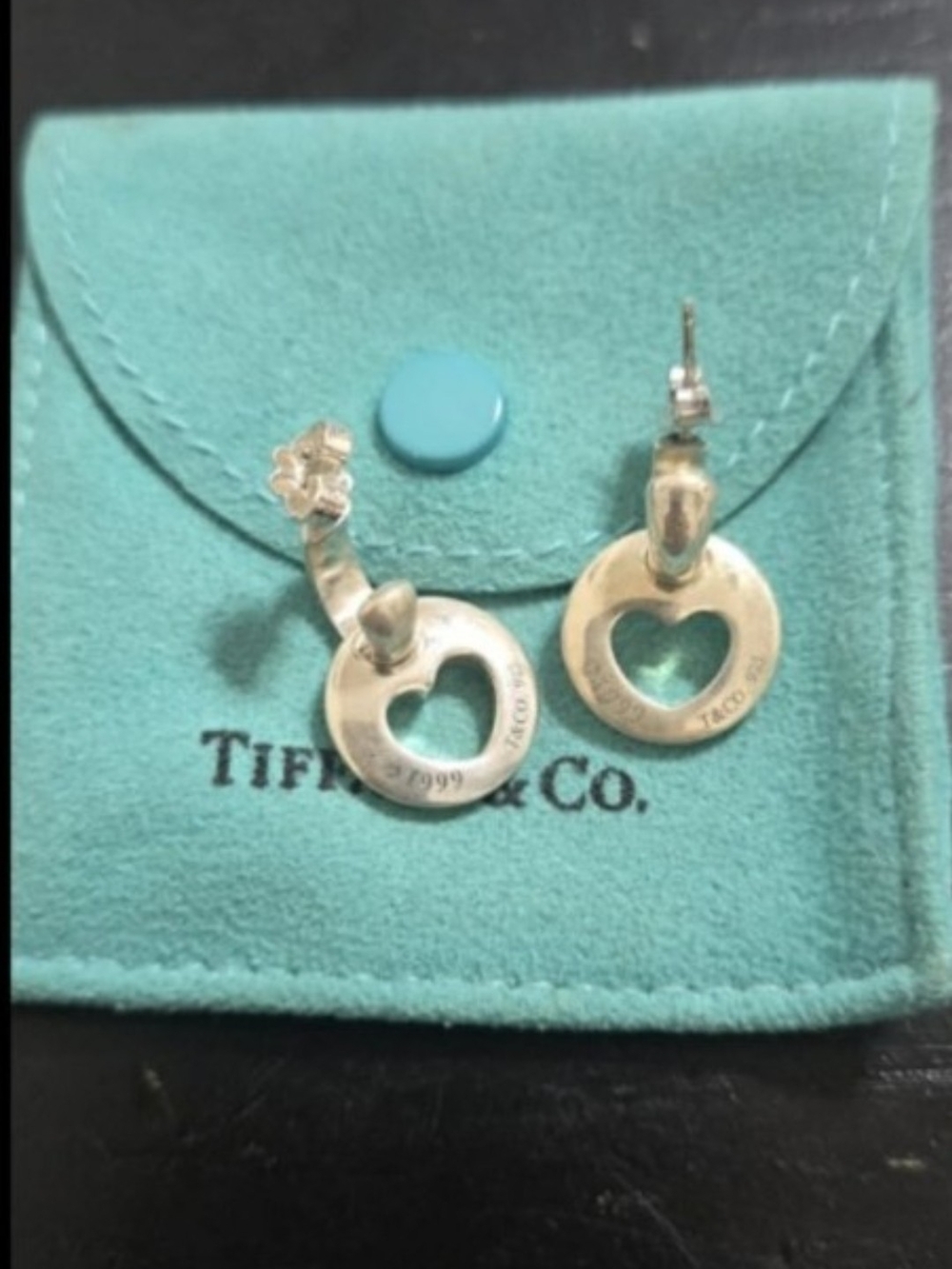 Tiffany & Co. Sterling Silver Stencil Heart Drop Dangle Earrings
